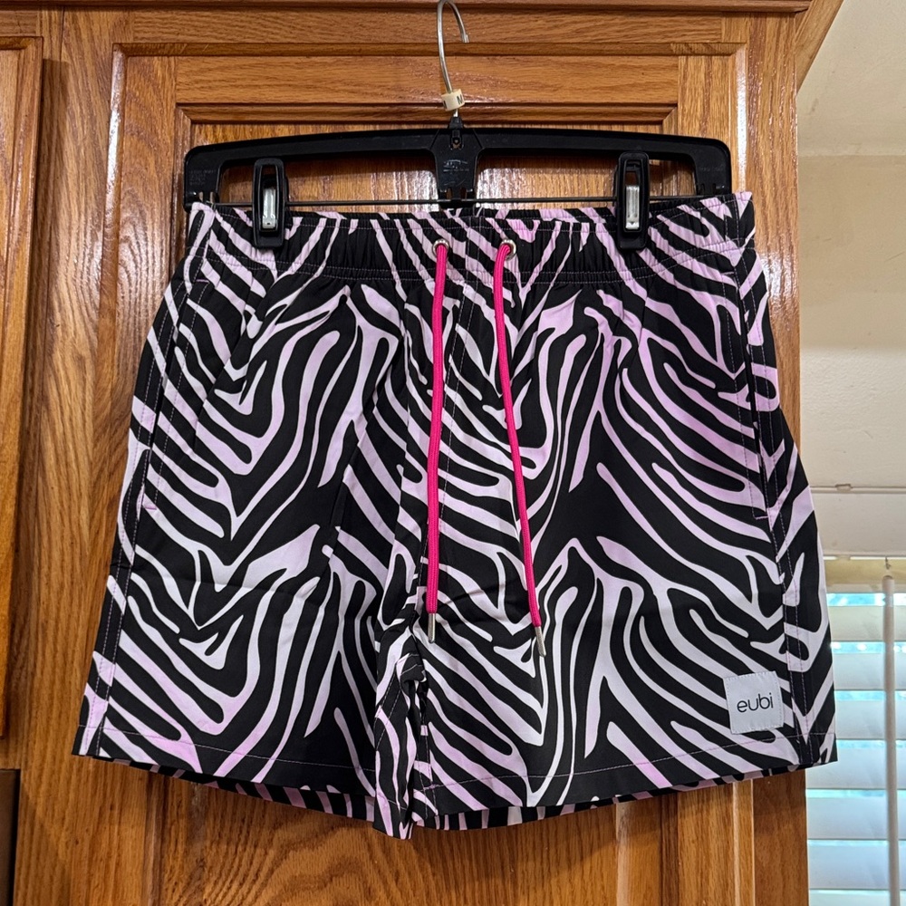 NWT MEN’s EUBI 6” Pink Zebra Print Swim Shorts size SMALL (28-30)